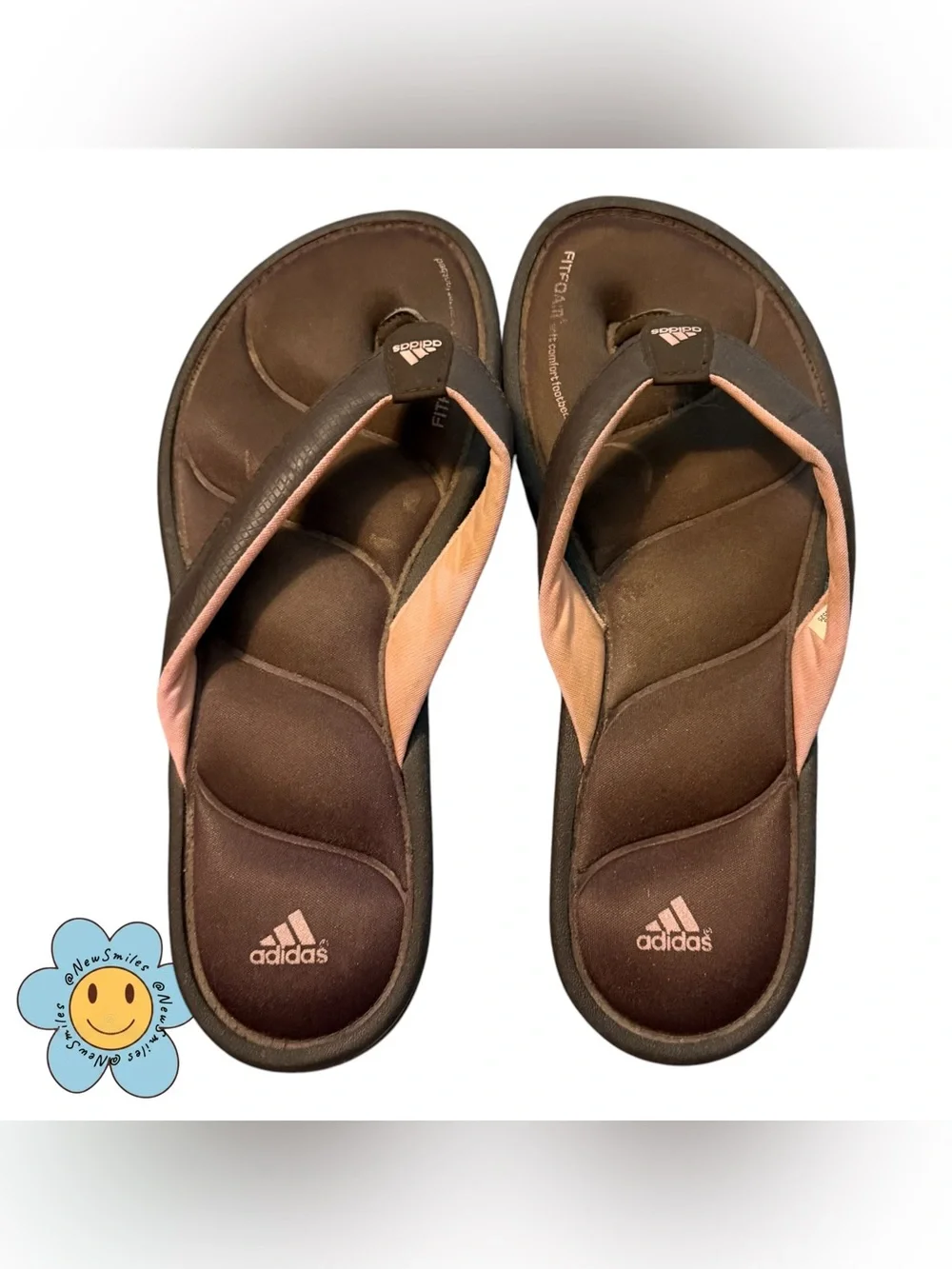 adidas ~ Women’s Brown & Pink Cushioned Flip Flops ~ Gently Worn